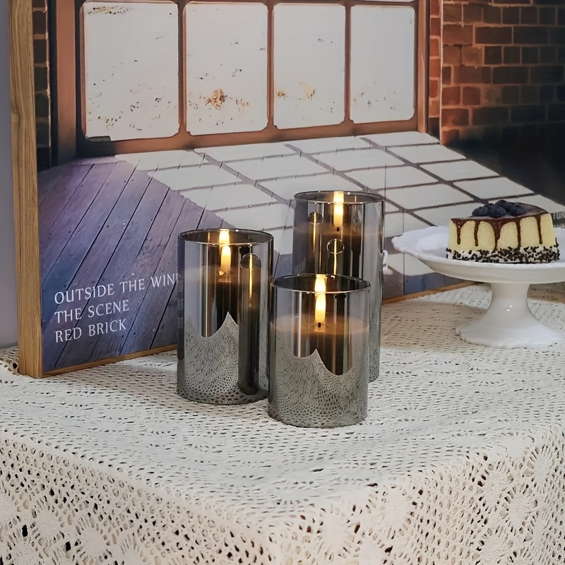 TEMU 3pcs Flameless Led Candles Battery-powered With Remote, Realistic Flickering Flame Abs Suitable For Home, Wedding, Christmas, Halloween