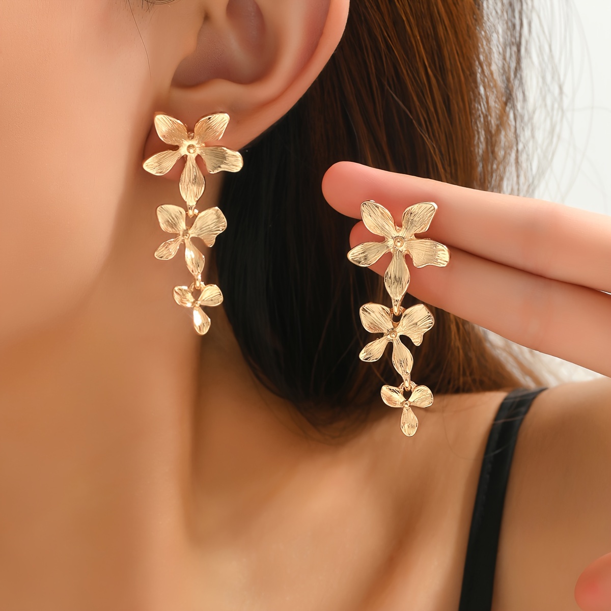 

Elegant Dangle Earrings Golden Flower Design Symbol Of Beauty And Fashion Match Daily Outfits Party Accessories Dupes Luxury Jewelry