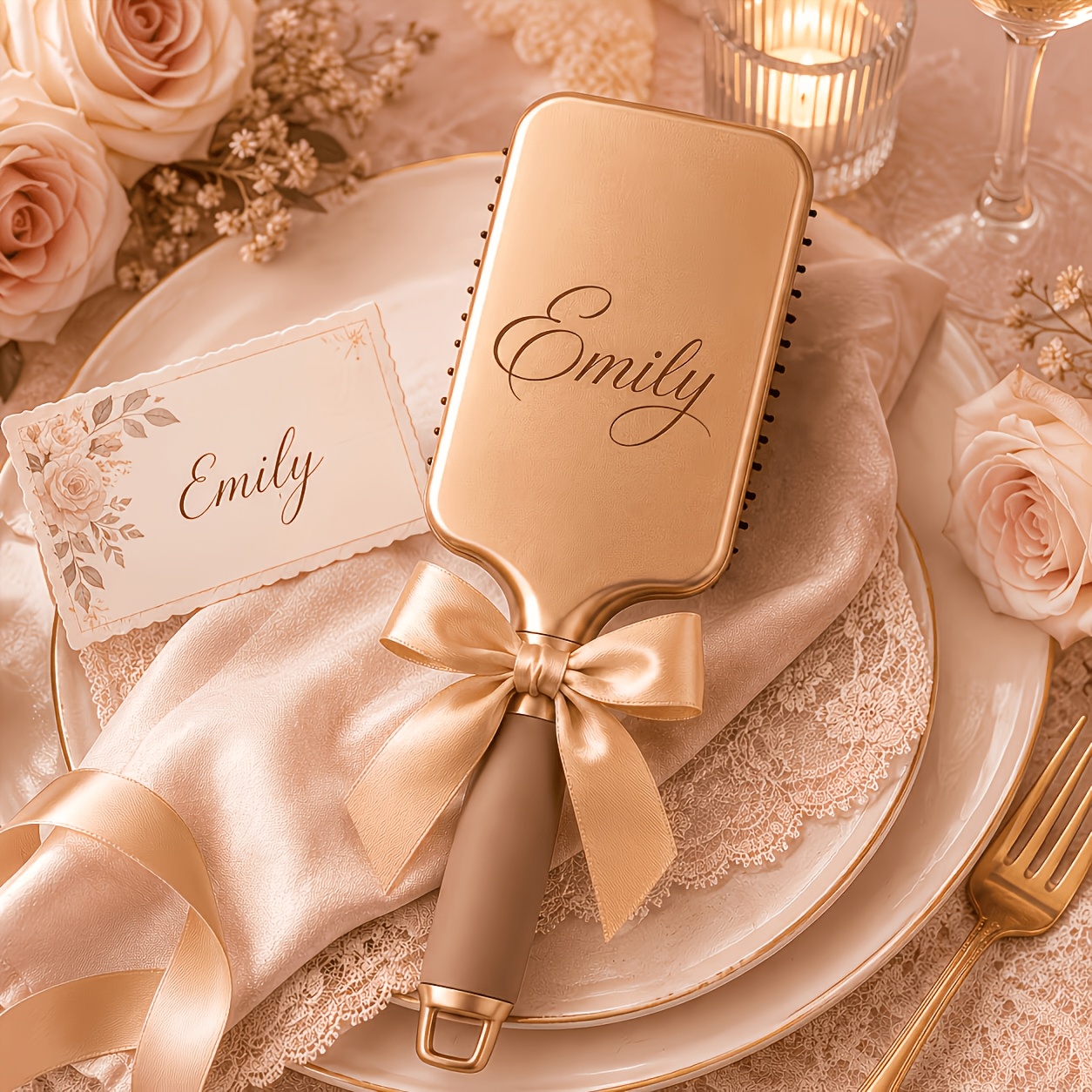 TEMU [custom] Single-piece Rectangular Champagne Air Cushion Comb, Featuring A Light Luxury, Gentle French Style. This Anti-static Hair Comb Is Ideal