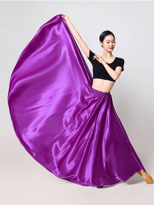 2025 95cm satin long midi skirt elastic waist belly dance princess party cosplay dance skirt 360 dance long skirt