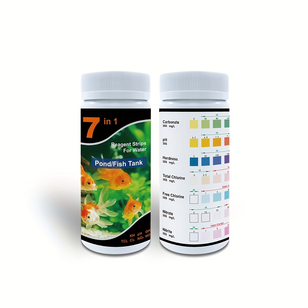 Image of 7-in-1 Aquarium Test Strips | Precise Measurement Of Nitrates, Ammonium Hardness, Free , Ph, Salts Total - 100 Strips, Pvc Material, Cold Resistant, Suitable For Aquariums, , And Use