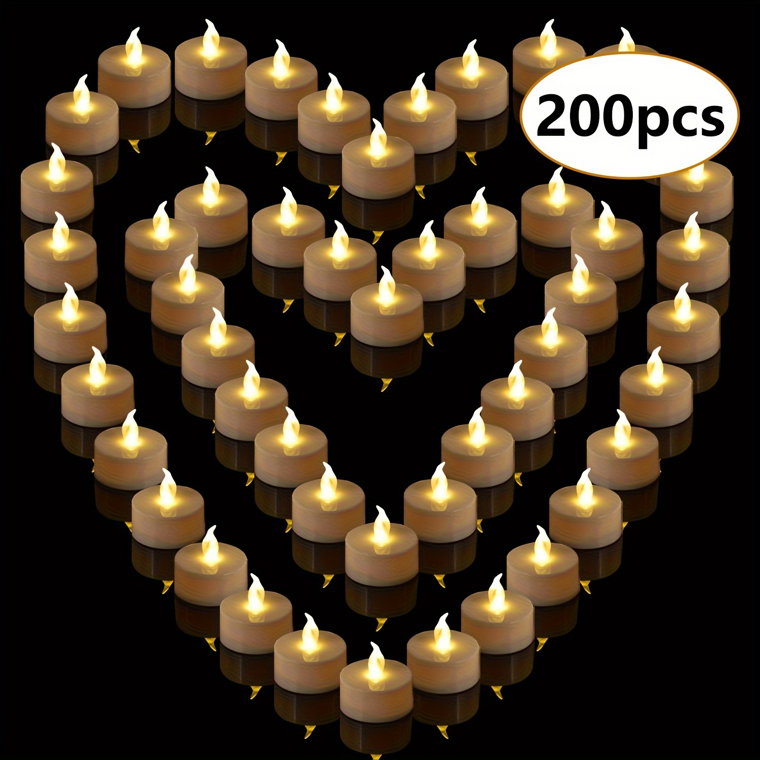 TEMU Set Of 200 Led Candle Lights A Warm Yellow Glow, Designed As Small Tea Wax Gifts. Each Comes With A Built-in Cr2032 Battery That Lasts Over 150
