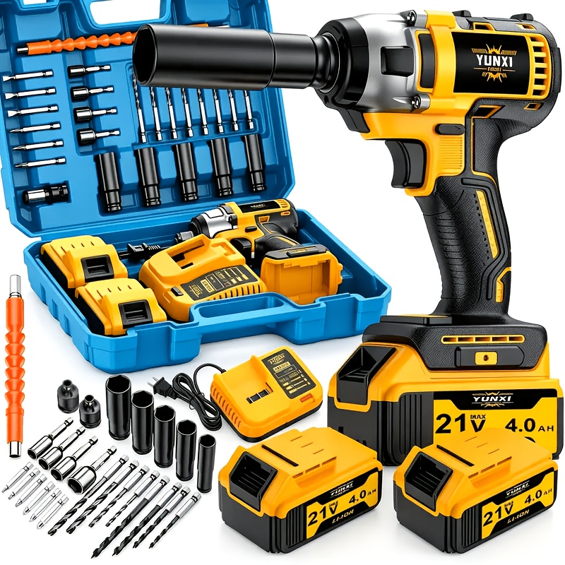 TEMU Cordless Impact Wrench Set, Electric Wrench 21v Impact Wrench, Lithium Battery Wrench, Battery Powered Brushless Impact Wrench Quick Charger,