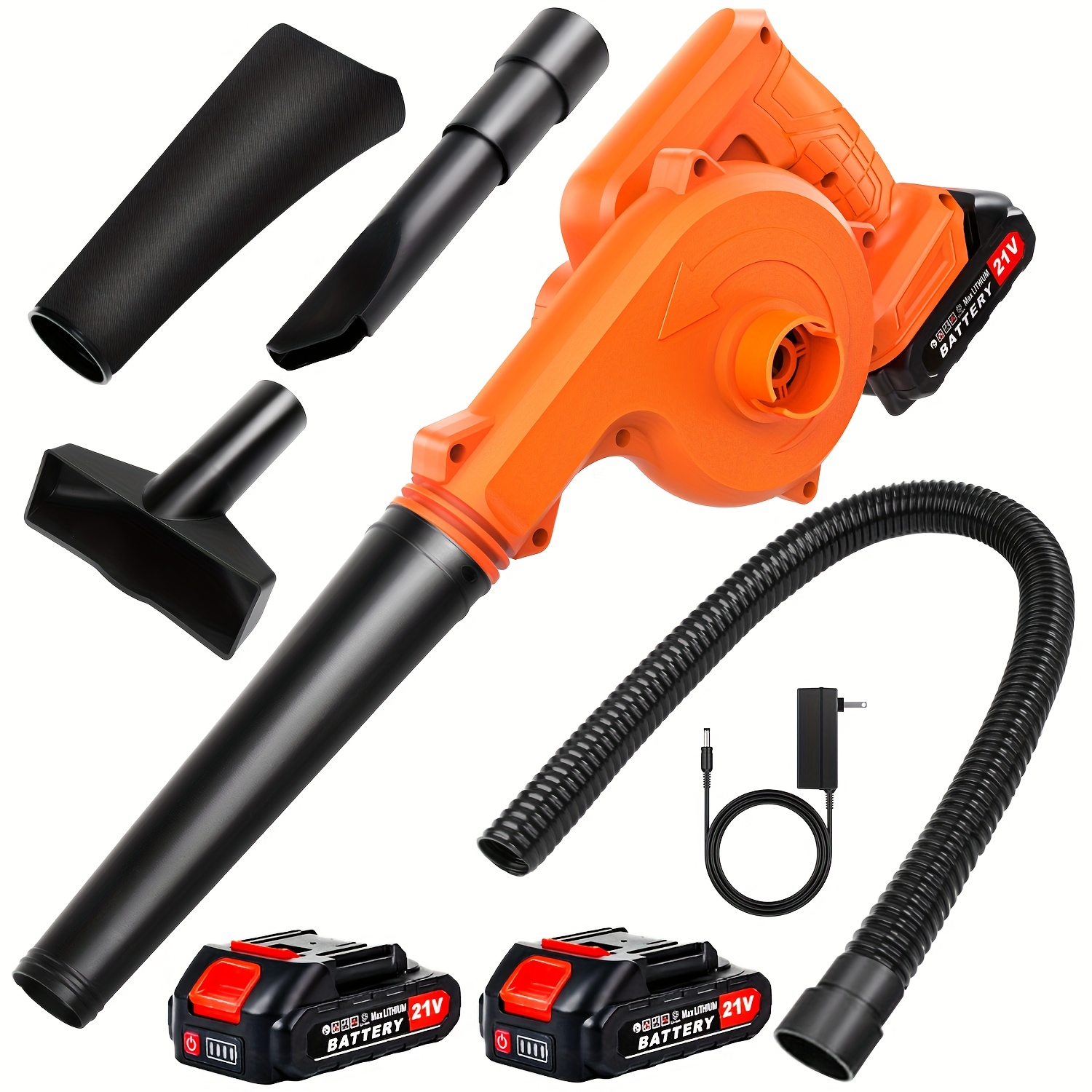 

Cordless Leaf Blower & Vacuum W/battery & Charger, 2-in-1 21v Leaf Blower Cordless, 150cfm Lightweight Mini Cordless Leaf Vacuum, Handheld Electric Blowers For Lawn Care/dust/pet Hair Orange