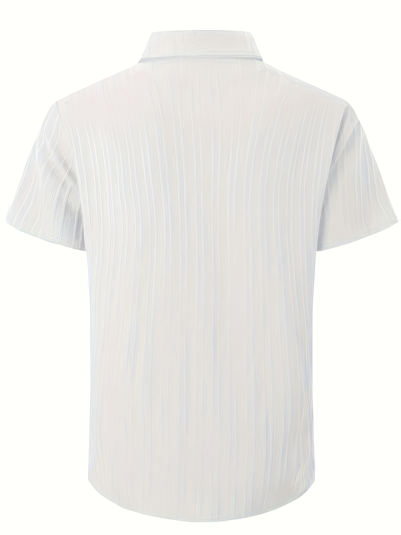 [Resort Casual] Men's Plus Size Casual Solid Blue Button-Up Short Sleeve Shirt - Lightweight Polyester, Ribbed Texture, Machine Washable for Summer Comfort, PLUS SIZE