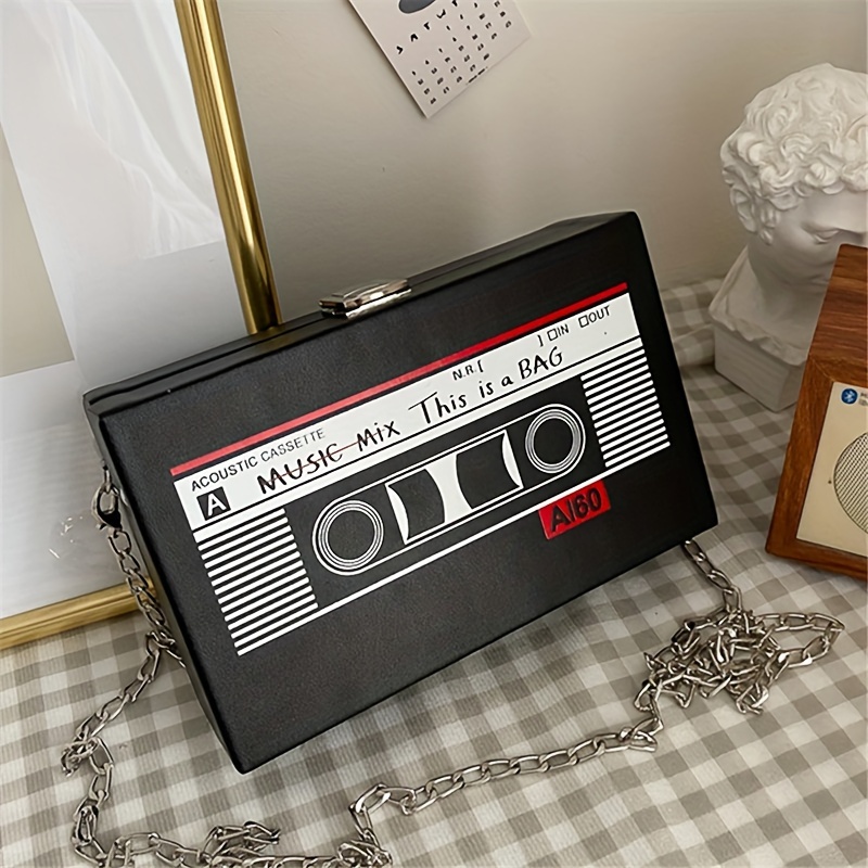 

Retro Cassette Tape Design Women's Crossbody Bag, Fashion Pu Shoulder Purse With Chain Strap, Vintage Box Clutch For Casual Outings