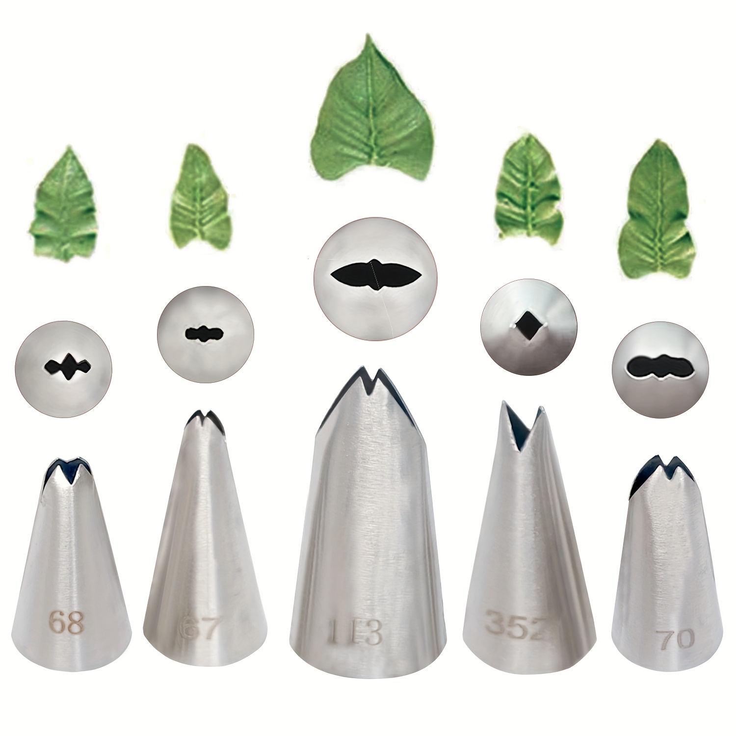 E-shop 5er-Set Edelstahl 304 Nahtlose Rohr Düse Blatt Düse Set Bow Kuchen Dekor Düse Kuchen Sahne Dekor Werkzeuge #67 68 70 113 352
