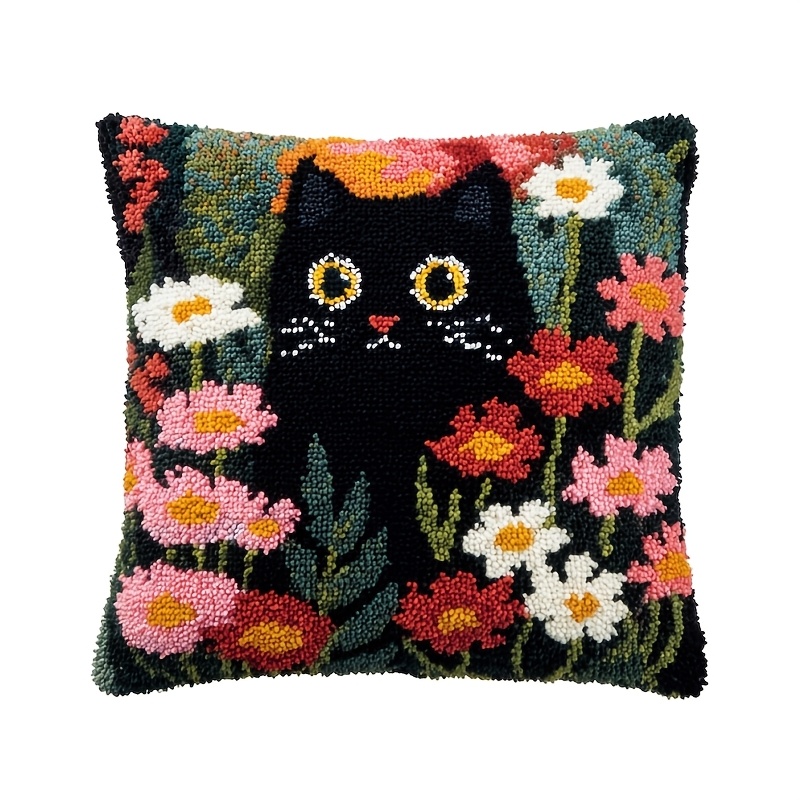 Latch Hook Pillow Kit with Black Horse Pre-Printed Cover, DIY Craft Set