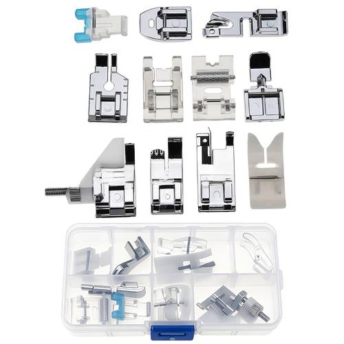 item picture This 11pcs Universal Sewing Machine Presser Set a Hemming Presser and a Concealed Zipper Presser . Suitable for Low-bar Presser Sewing Machines, It Features a Design.