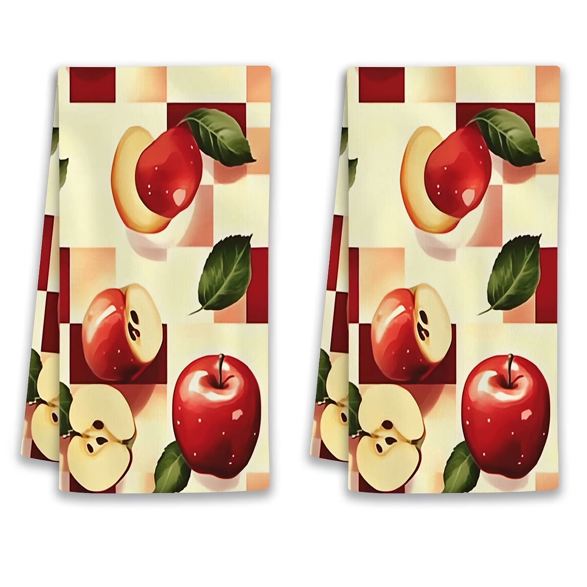 

2-pack Modern Cartoon Red & Leaves Kitchen Towels, 100% Polyester, Super Soft Knit Fabric, Hand Wash Only, Absorbent Dish Towels For Baking & Home Decor, Oblong Shape