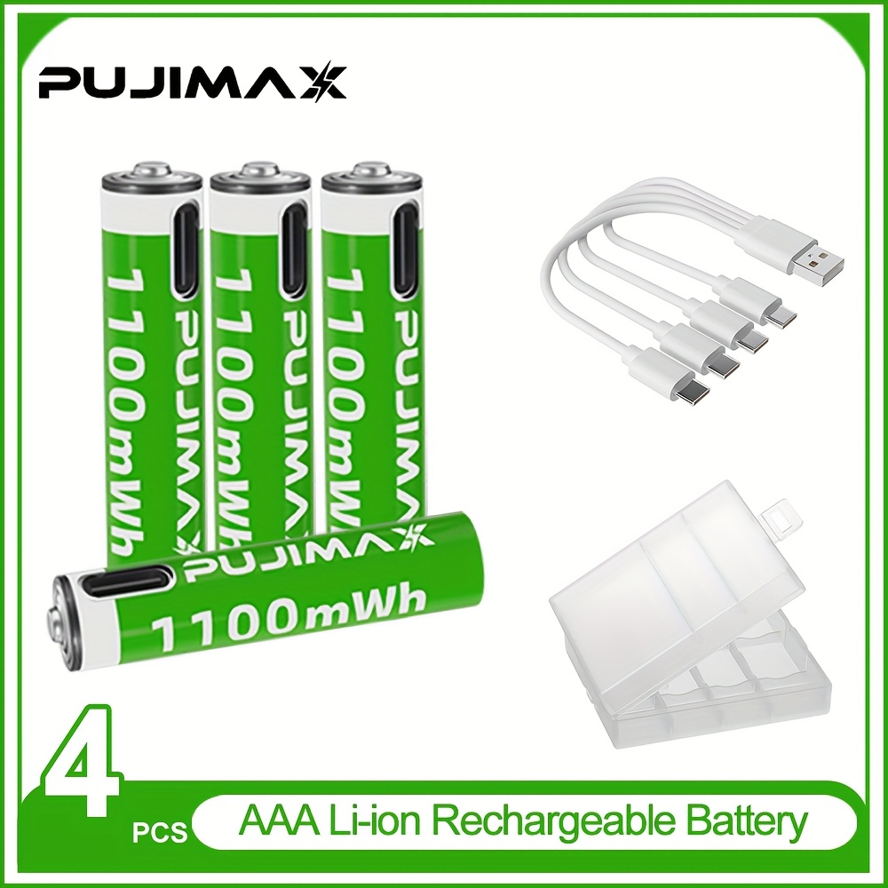   предлагает перезаряжаемые литиевые аккумуляторы в упаковках по 12, 8, 4 и 2 штук, с напряжением 1.5 в и емкостью 1100 мвт·ч. в комплекте поставляется чехол для аккумуляторов и зарядный кабель type-c. эти аккумуляторы обеспечивают стабильное напряжение и высокую производительность. Детали 3