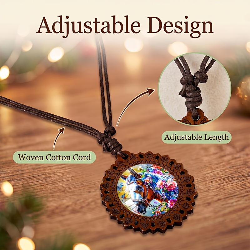 Colorful Floral Dream Wooden Necklace, Retro Gift for Her