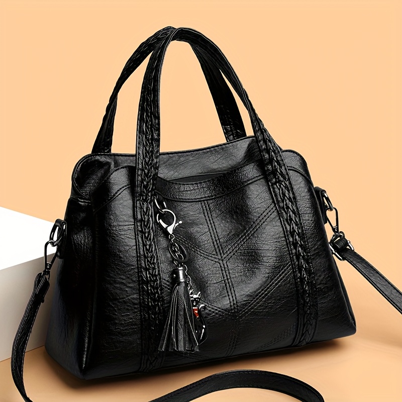 TEMU Elegant And Stylish Women's Shoulder Bag: The Handle Is With A Tassel Pendant For A Fashionable Detail, While The -shaped Stitching Highlights