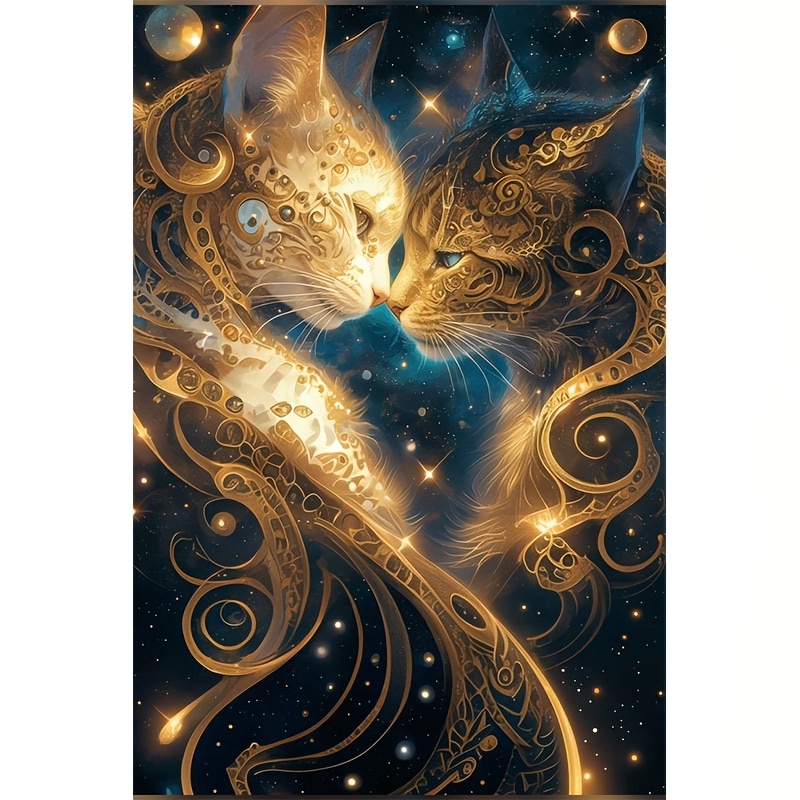 

[1pc 5d Diy Diamond Painting Kit With Dual Cats Pattern] 1pc 5d Diy Diamond Painting Kit, Dual Cats Pattern, Round Diamond Art, Acrylic Mosaic Puzzle, Canvas Wall Decor, For Home, Office, Party