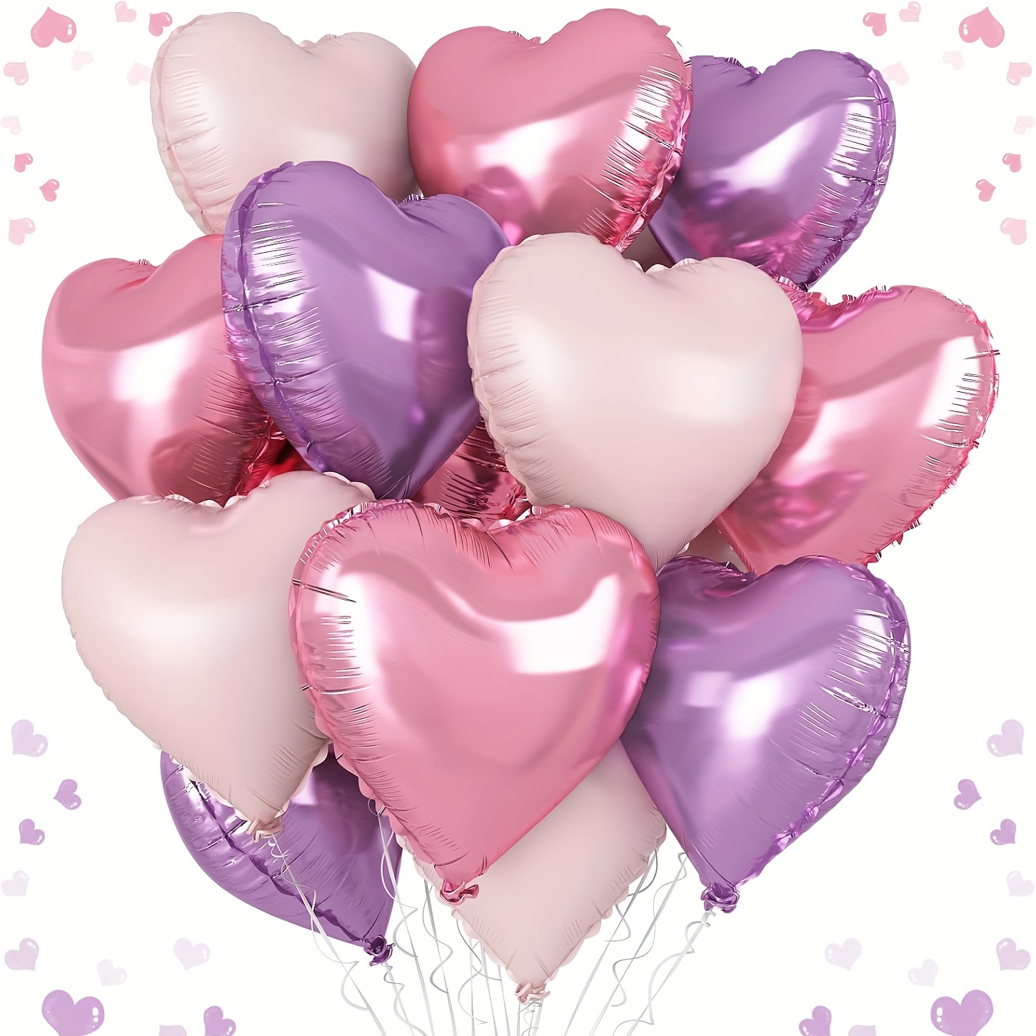 Image of Pink Purple Heart Balloons, 9pcs 18 Inch Light Purple And Pink Heart Shape Balloons, Purple Helium Foil Heart Balloon For Girls Birthday Marriage Engagement Wedding Party Decoration