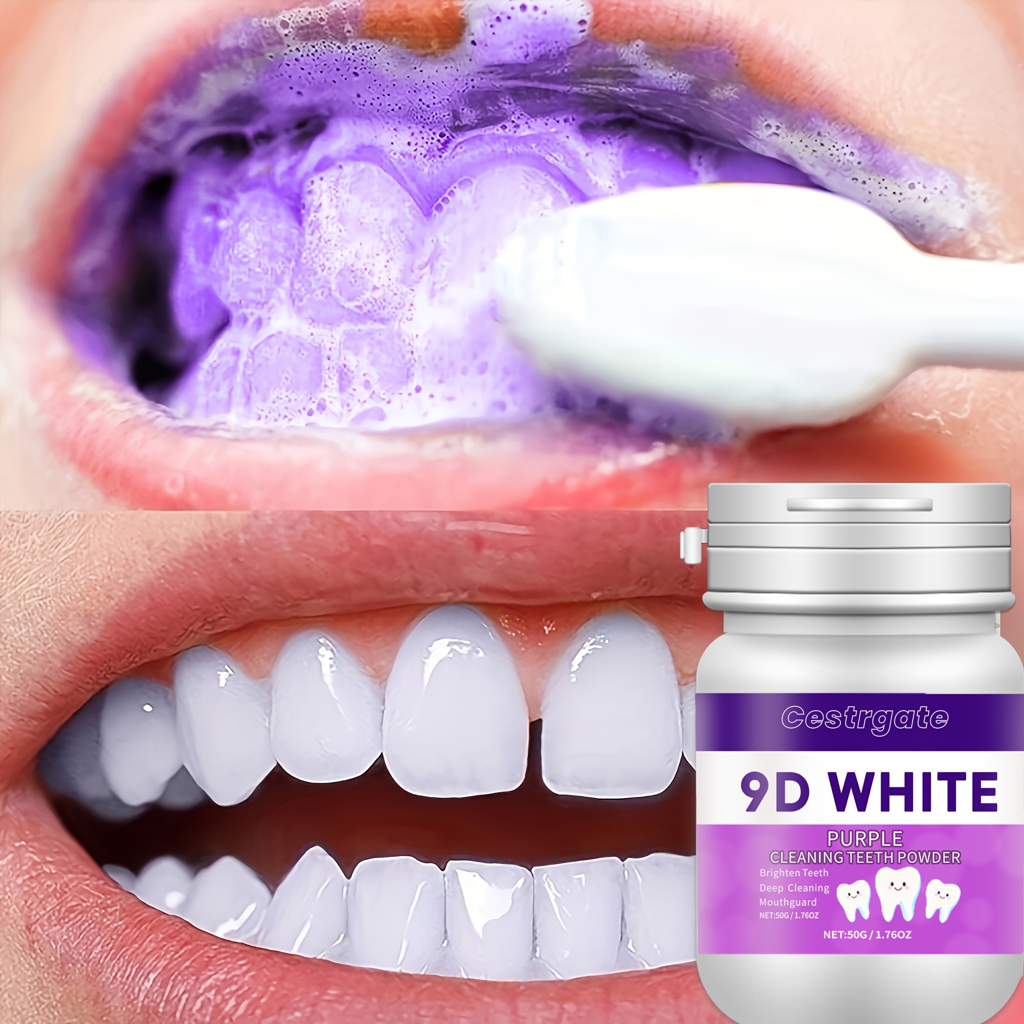 9D Purple Teeth Whitening Powder, 50g/1.76.Oz - Deep Cleaning & Tooth Cleaning Powder, Fresh Breath Toothpaste, Dental Care Products with Natural Essenc
