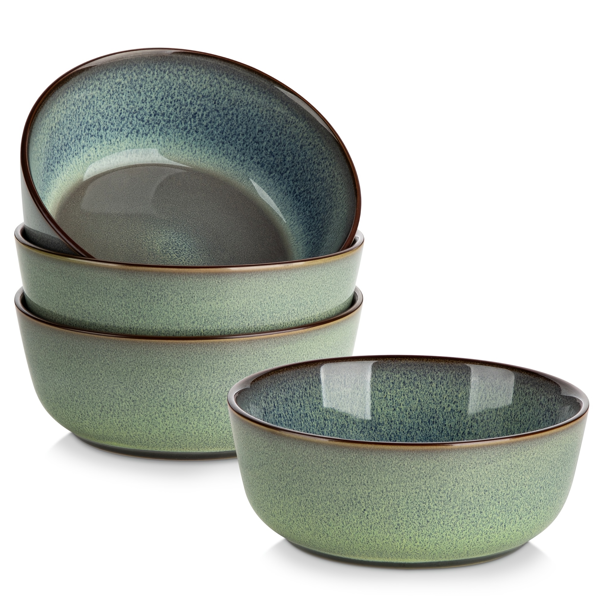 4pcs Bowl Set, 25 Ounces Kitchen Bowls For Large Cereal, Breakfast, Oatmeal, Microwave And Dishwasher Safe, Double-sided Kiln- Cereal Bowl In Blue/green/purple