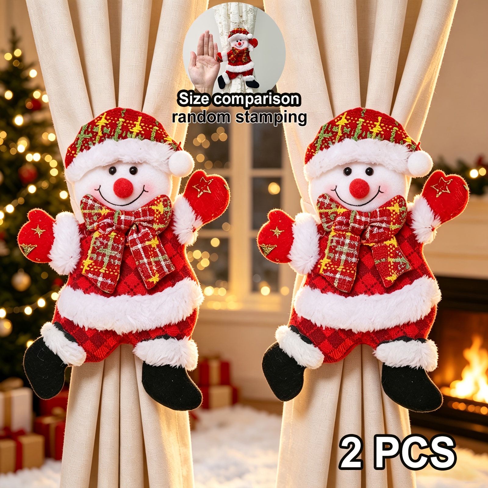 TEMU Ensemble de 2 créatifs attaches de rideaux de Noël de Père Noël 2026, de neige de Noël, support de rideau de Nouvel An pour la décoration de