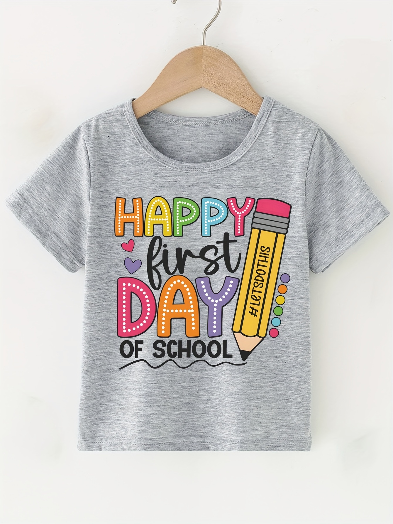 happy first day of school graphic print creative t shirts for girl soft elastic comfy crew neck short sleeve tee kids summer tops details 3