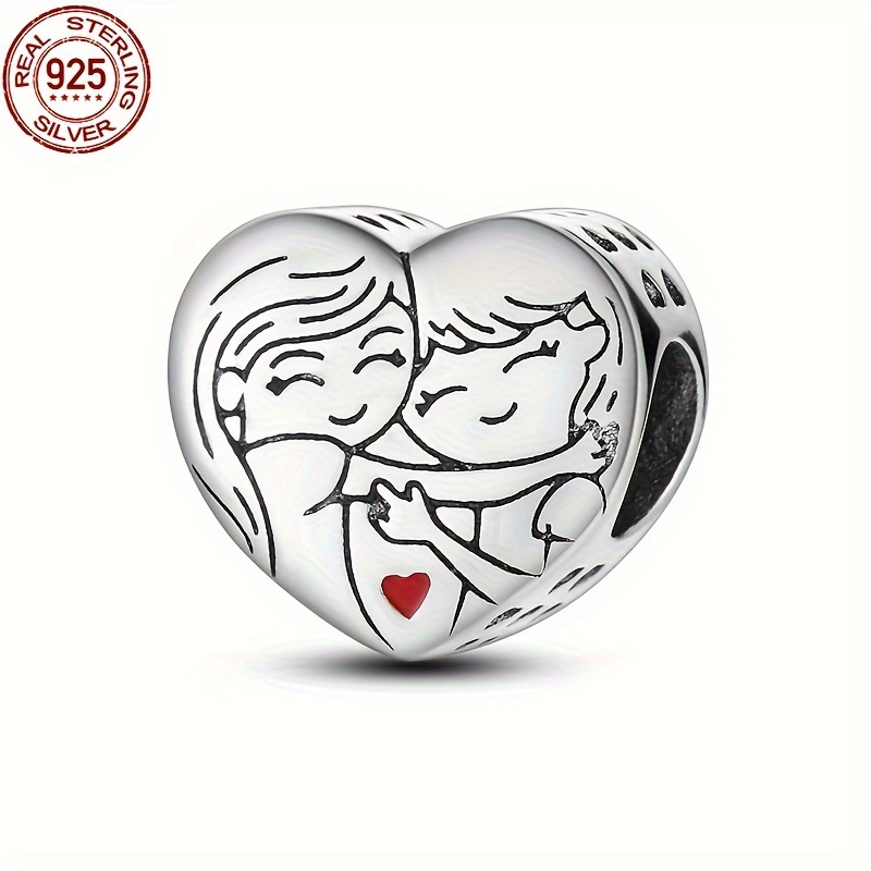 

Sterling Silvery 925 Heart Bead Pendant For Women, Hypoallergenic Charm, Ideal For Diy Bracelets And Party Jewelry Gift, 4g