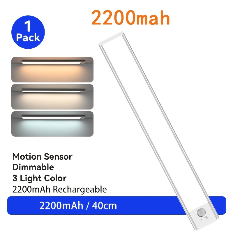 E-shop 1er Pack Wiederaufladbare Bewegungssensor-Unterschrankleuchten, 3 Farbtemperaturen Kabellose USB-Nachtlicht, Innenraum-Schrankleuchten,