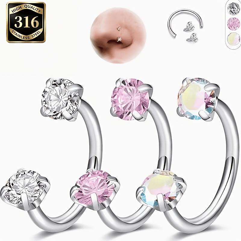 TEMU 3pcs 316L 316 Anneau de Nez en en Acier Inoxydable 316 Barre en C, Anneau de Lèvre, Anneau de Sourcil, Anneau d'Oreille, Unisexe, Idéal pour les