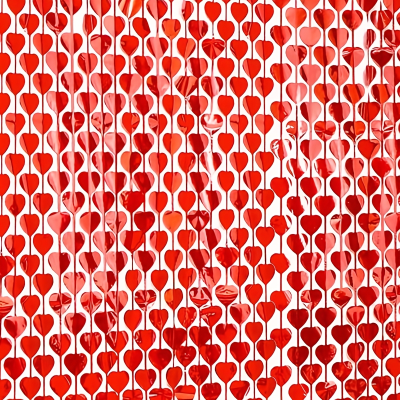 

1pc/set 2x1m Plastic Heart Garland Backdrop, Valentine's Day Themed Party Wall Decor, Romantic Heart Backdrop For Celebration