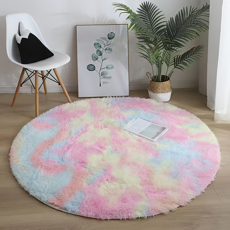 

Round Tie-dye Shaggy Area Rug, Non-slip Knit Polyester Blend Carpet For Bedroom, Living Room, And Computer Chair - 450gsm, 4.5cm Thickness, Rugs For Living Room