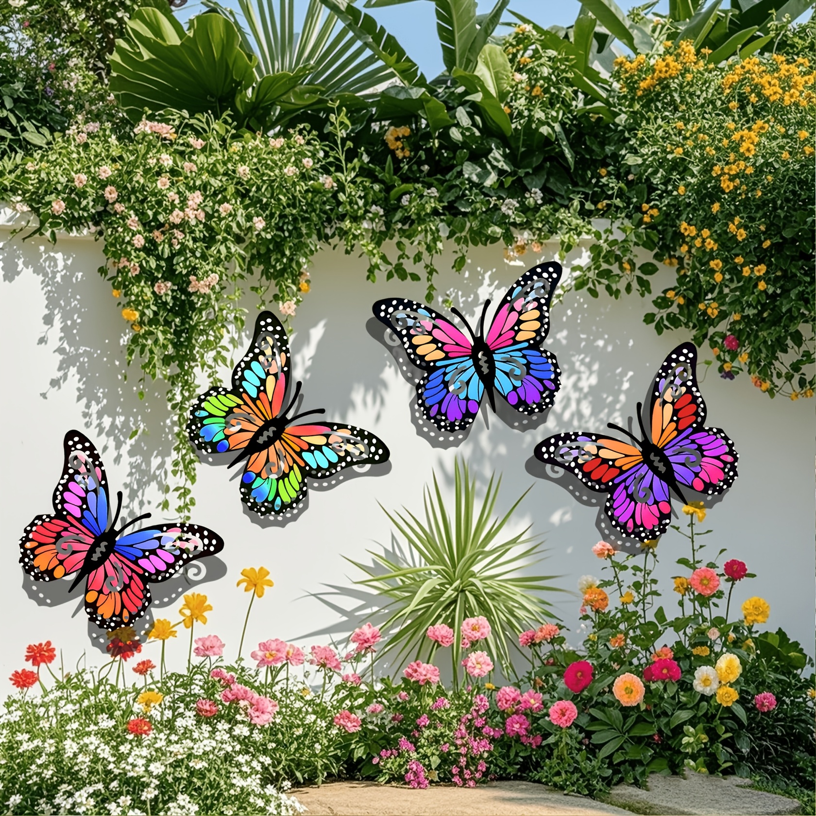TEMU Ensemble de 4 papillons colorés en fer forgé, avec un artisanat complexe pour un effet vibrant et . Avec une complète des couleurs, ils