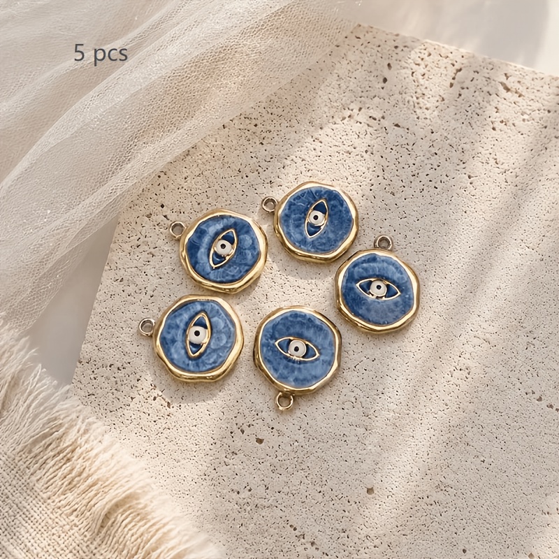 TEMU 5pcs Stainless -background Evil Eye Embossed Pendants With Mysterious Vintage Patterns, Suitable For Handmade Sweater Chains, Bracelets, And