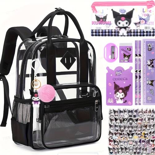 for clear transparent backpack set large capacity clear bookbag for keychain purple for notebook for stationery pen case set and 50pcs of for for women adults events work