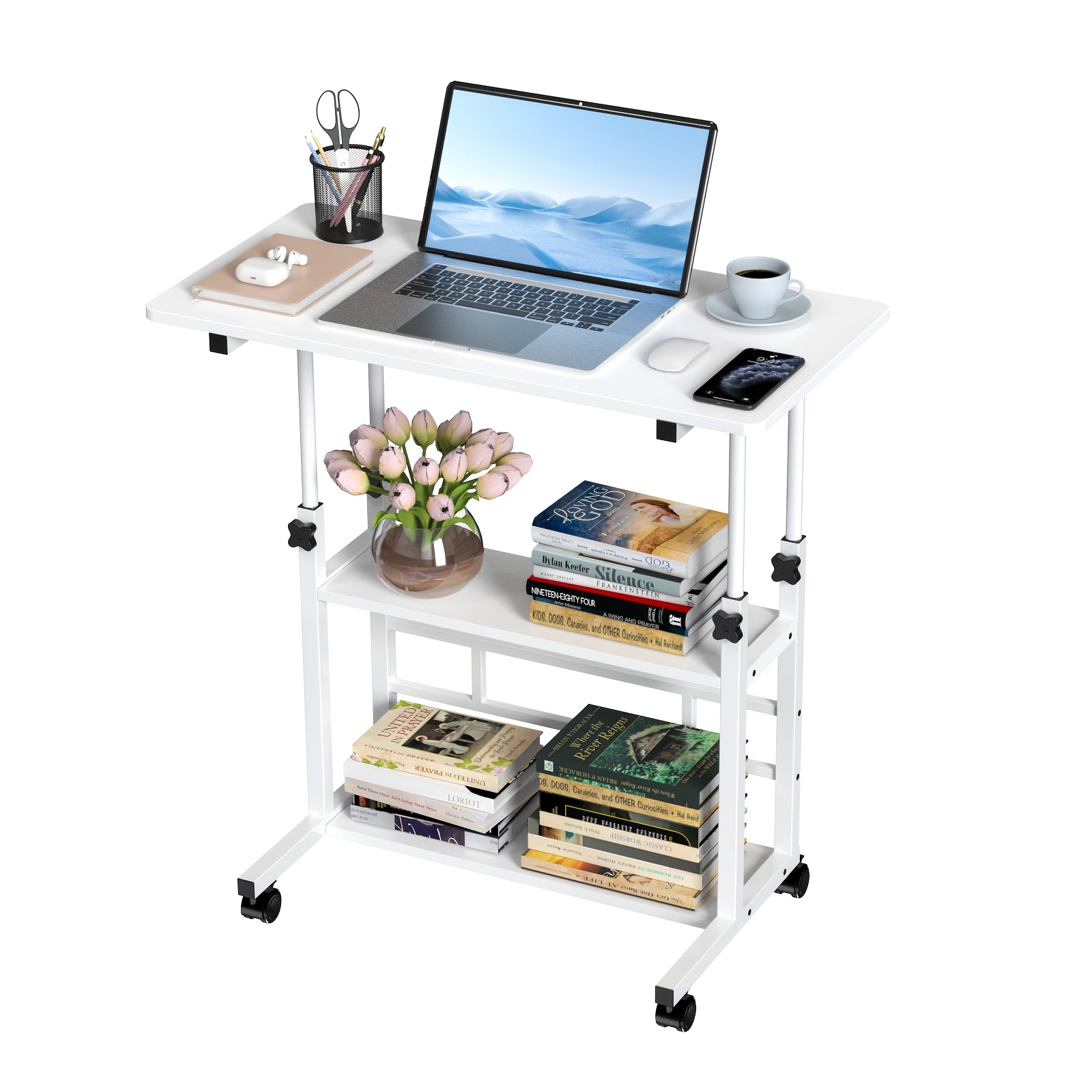 Adjustable Height Desk, Computer Desk With Wheels, Small Desk On Wheels, Space- Laptop Table Laptop Stand Computer Desk, Laptop Table With Wheels, Small Pc Desk For Home Office