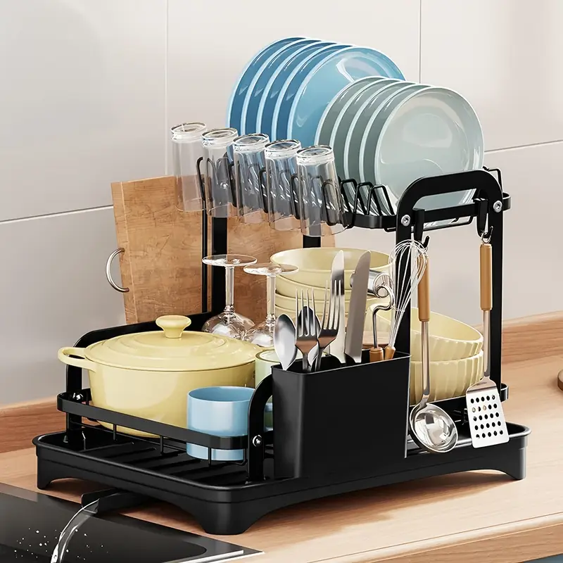 2 tier dish rack with dish drying rack 2 tier drainer kitchen counter cutlery holder cutting board holder cup holder and large dish racks Product details 1