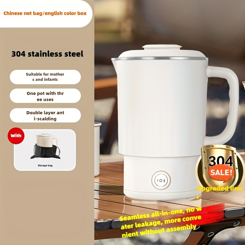 TEMU All-steel Folding Kettle Travel Portable Kettle Stainless Steel Electric Water Cup Mini Home