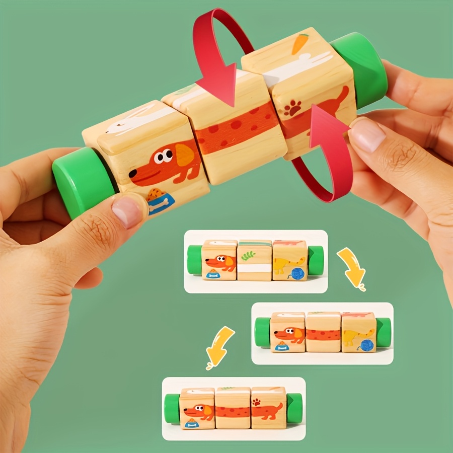 Educational Wooden Rotating Block Puzzle Toy for Kids