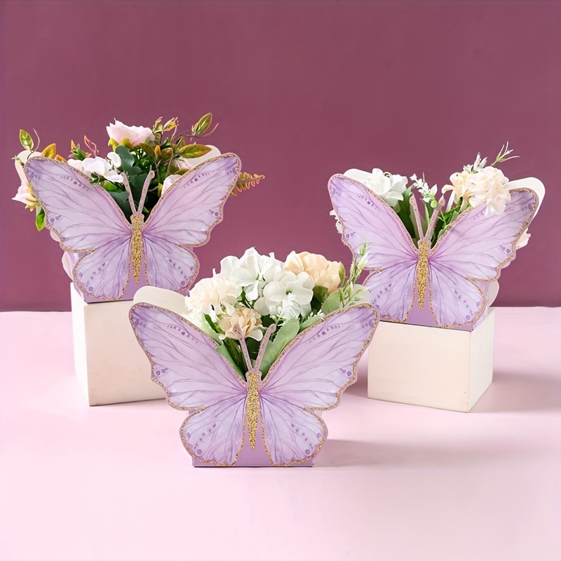 

Lot de 6 Boîtes en Fleur Papillon , Rose, Violet - pour Anniversaire, Décoration de Table de Fête de Mariage, Boîtes Cadeaux Décoratives pour Intérieur & Extérieur pour Arrangements Floraux