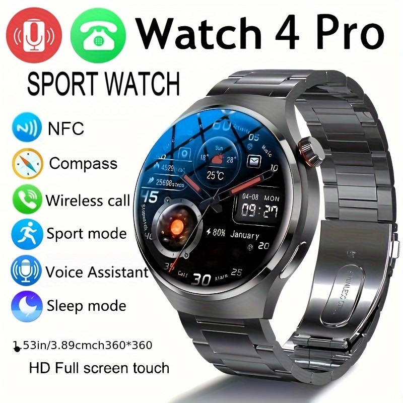 

2024 New Nfc Smart Watch Men Watch 4 Pro Amoled 360*360 Hd Screen Ai Voice Wireless Call Smart Watch For Men Motion Trajectory Compass Smartwatch Men Sports Fitness Watches