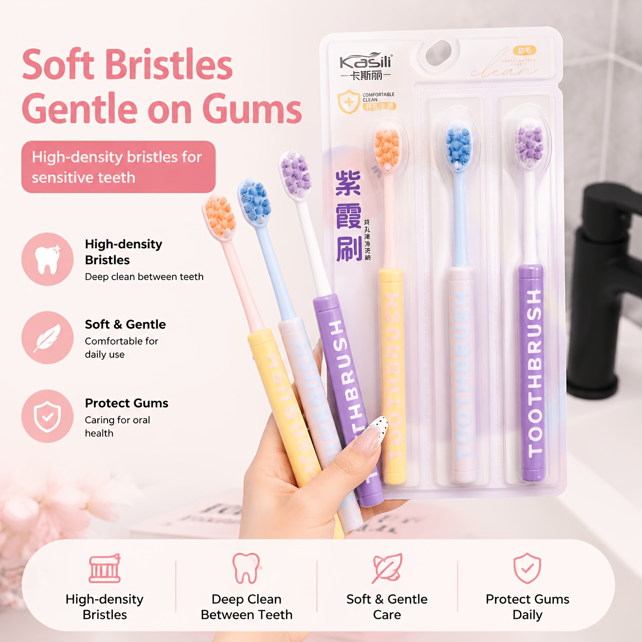 Cherry Blossom Toothbrush Set with Soft Bristles