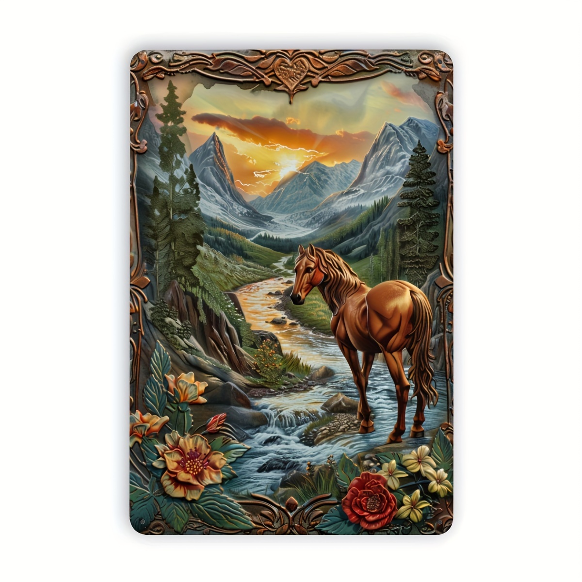 Plaque Décorative En étain – Cheval, Fille Et Chien – Pour Bar Et Mur