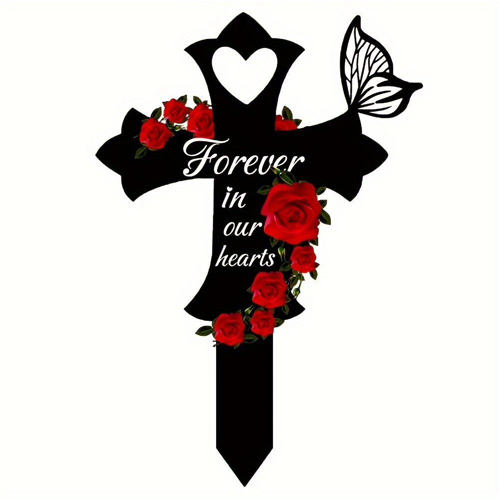 

1pc, Outdoor Memorial Acrylic Cross Garden Tomb Decoration In Cemetery, Outdoor Garden Yard, Outdoor Memorial Stake For Loved Ones