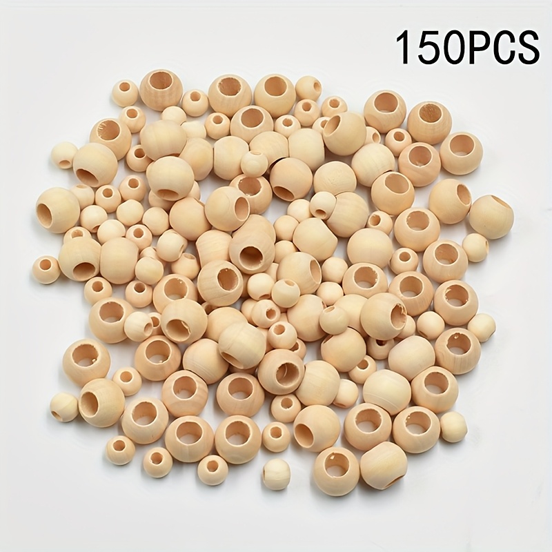 Image of 150 Wooden Beads, Large Hole Natural Round Wooden Loose Beads Mix Of 2 Types Of Beads Diy Crafts (20mm X Diameter 10mm Hole, 12mm X Diameter 5mm Hole) (statue Wall Decoration)