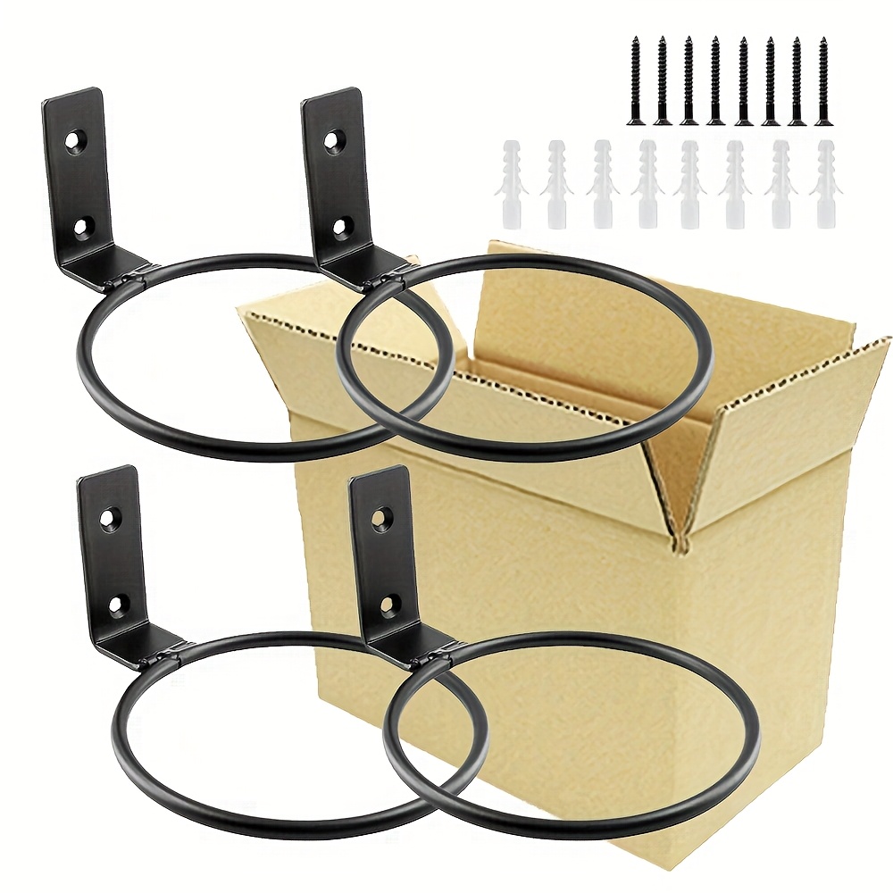 TEMU 4pcs Heavy-duty Plant Pot Bracket Rings, Wall-mounted Metal Flower Pot Hooks, Wall-mounted Trash Can Holders, Black Basketball/soccer Stand,