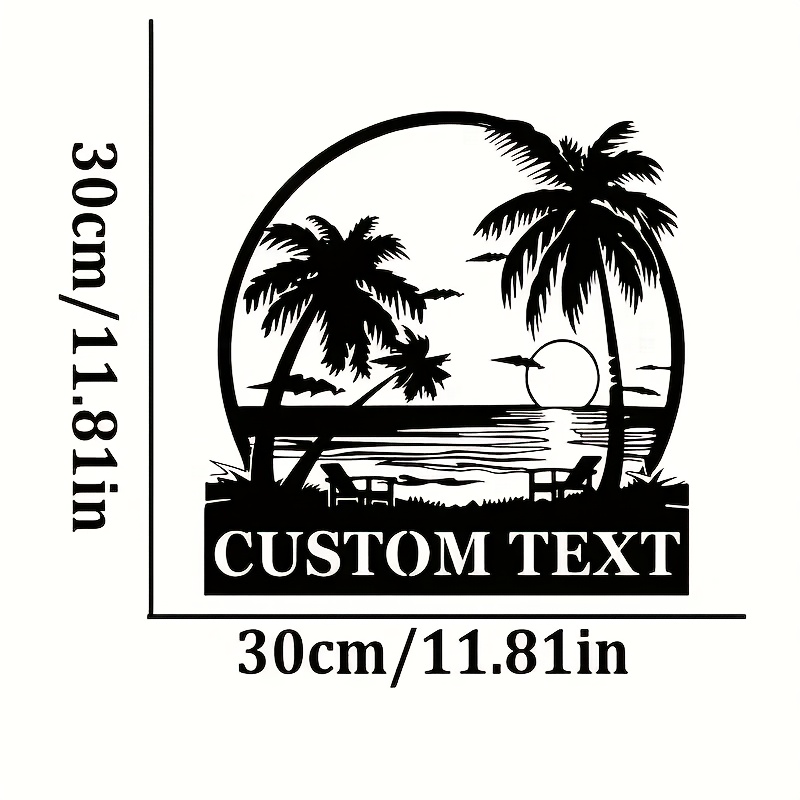 TEMU 【名入れ可能】ビーチシーン メタル - パームツリーと夕焼けのデザイン、ホーム、リビン、屋外用のパーソナライズ姓デコレーション、な家の装飾、ビーチテーマの装飾、部屋の装飾に最適