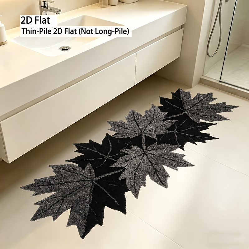 TEMU Tapis de couloir long, plat 2D, motif de feuilles d'érable noires et grises irrégulières de différentes tailles, fin, peluche imprimée 2D non