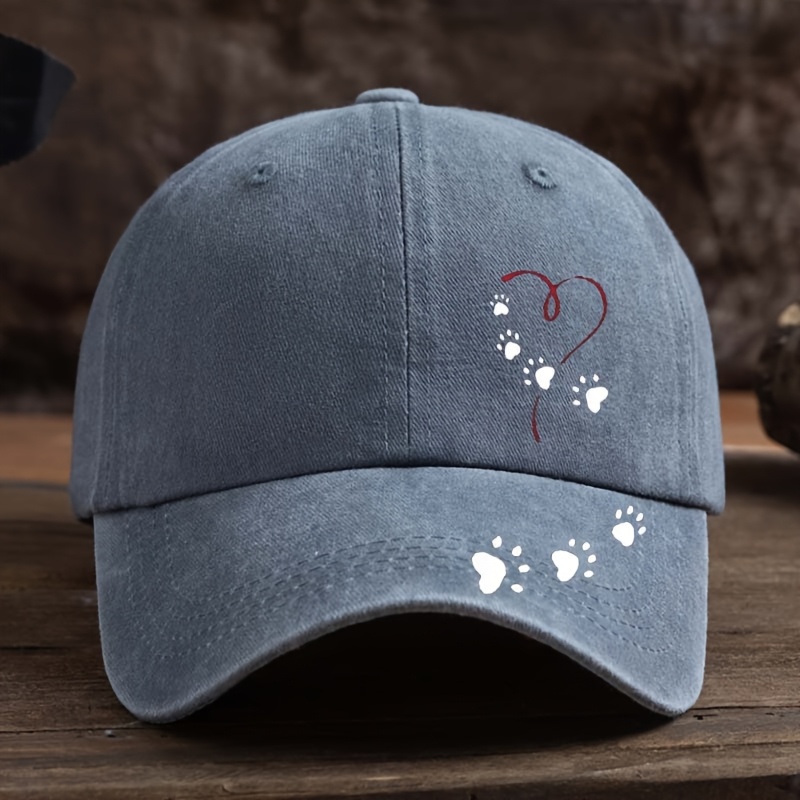 TEMU 【商品名】ハート 犬の肉球 プリント ベースボールキャップ メンズ レディース 洗える ヴィンテージ ダックビルハット トレンド