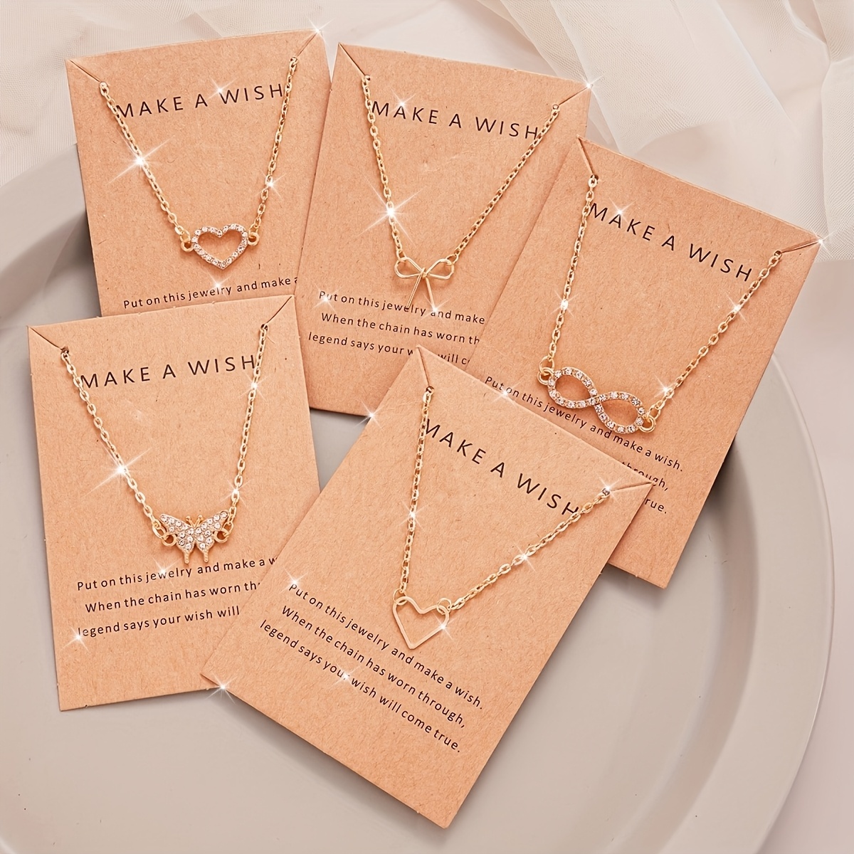 TEMU 5pcs Y2k Minimalist Luxurious Heart Bazi Bow Rhinestone Necklace Set Women's Date Gift Casual Wear