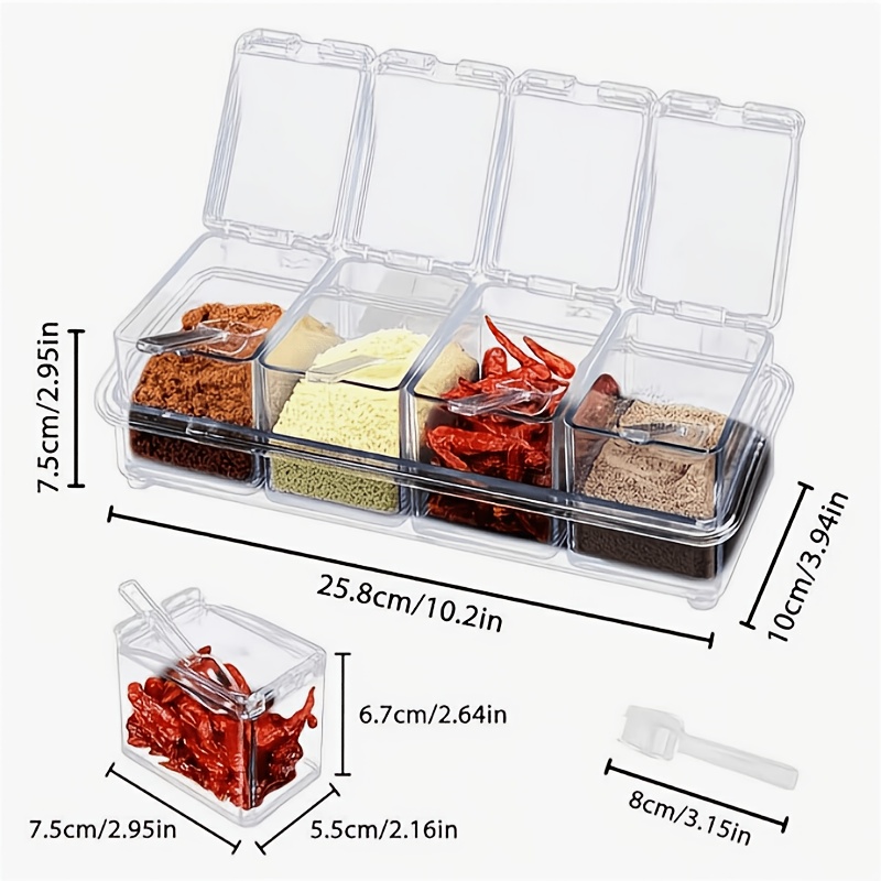 TEMU 9pcs Kitchen Spice Storage Box Set - Transparent Multi-compartment Moisture-proof Lid-top Spice Storage Box, Essential For Home And Apartment