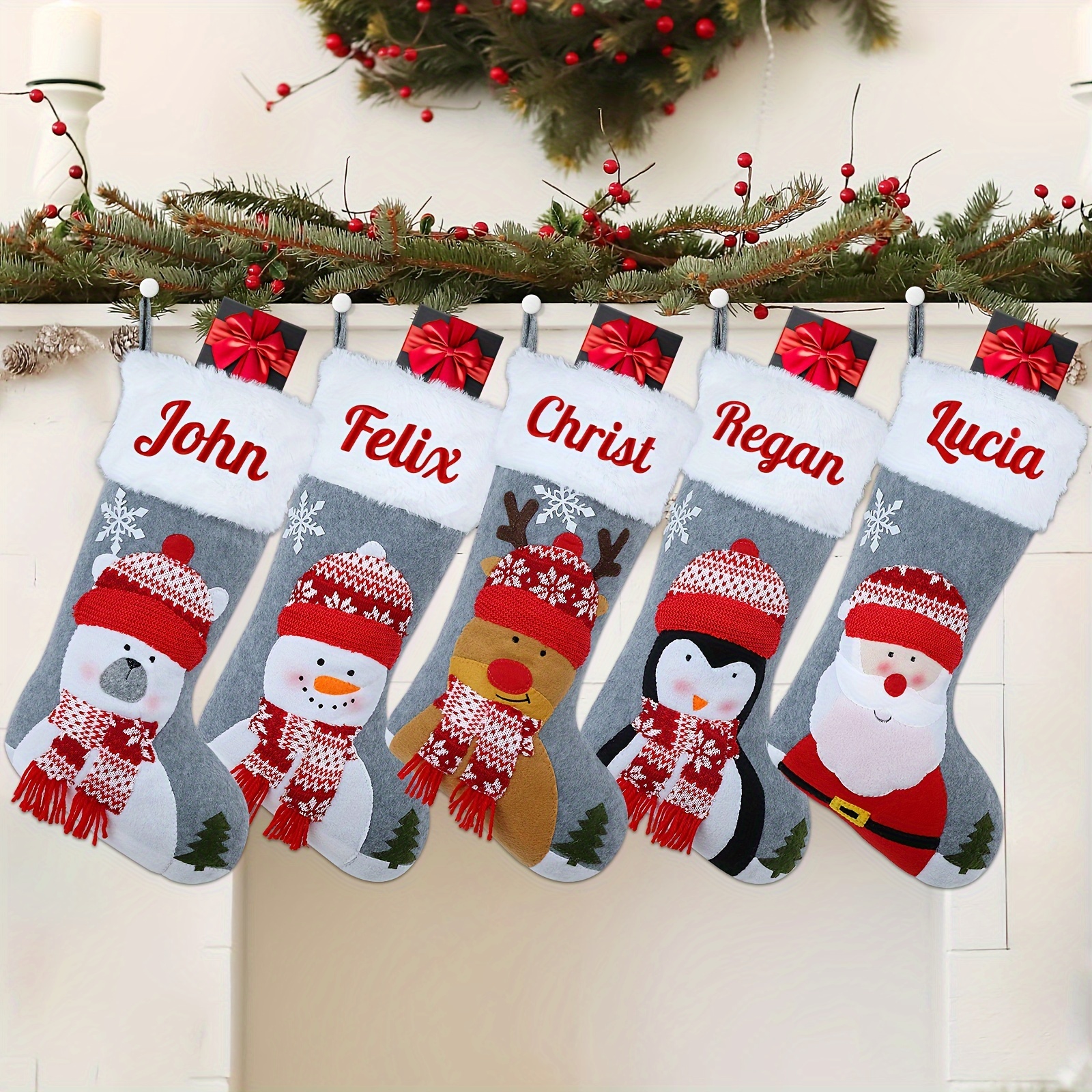 

[top-] Customizable Christmas Stockings - 1pc, Decor For Fireplace & , - Polyester , For ' & Decoration