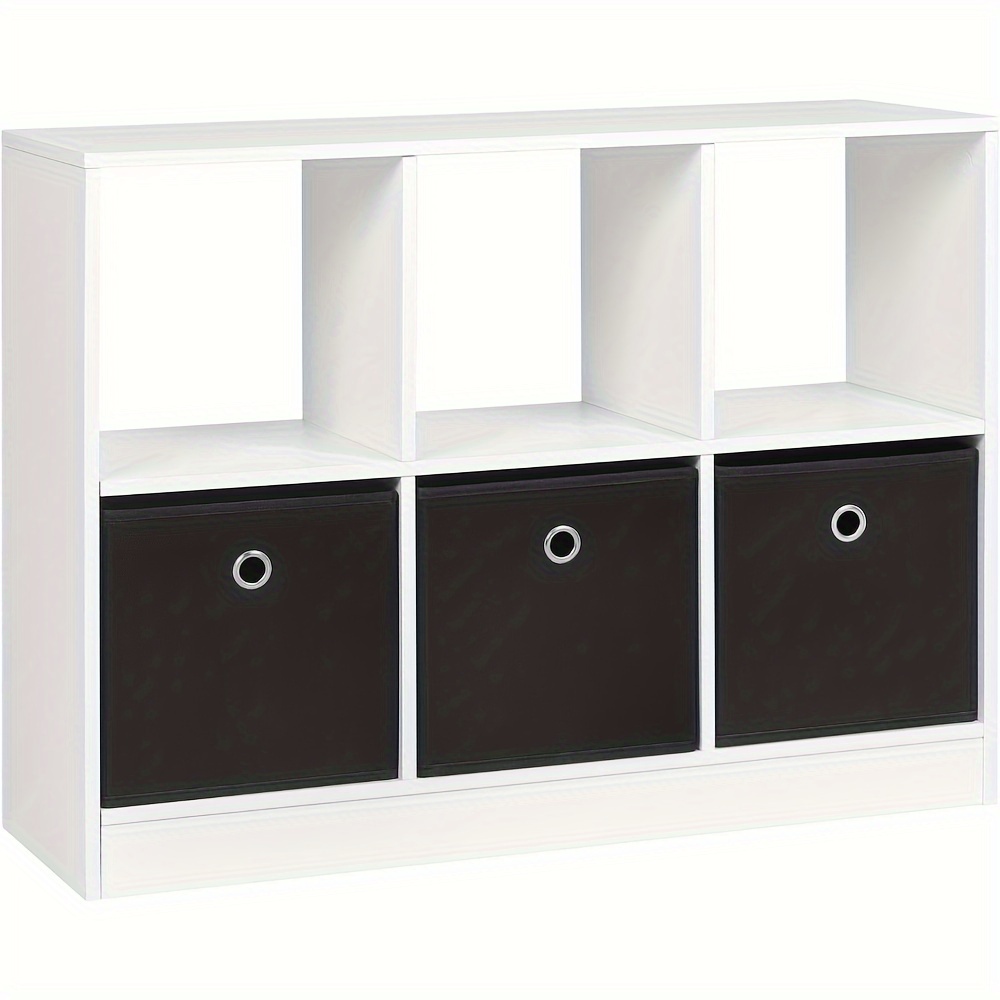 1pc Bookcase With 3 Drawers, Non-woven Fabric, Wooden, Vertical Shelf With 6 Compartments, Cube Shelf, Suitable For Conference Room, Office, Study, Office, 80x60x30 Cm