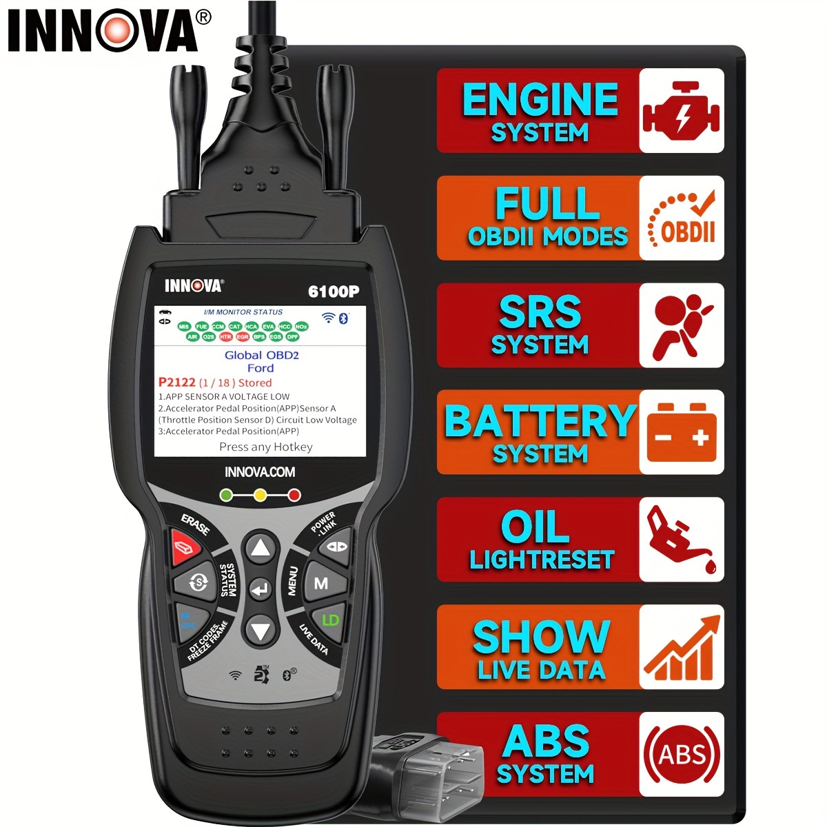 Scanner Innova 6100p Obd2 Abs Srs Transmission Car Code - Temu